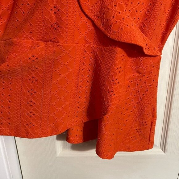 MICHAEL Michael Kors Womens Orange Faux Wrap Eyelet Ruffle Blouse Small - Picture 4 of 6